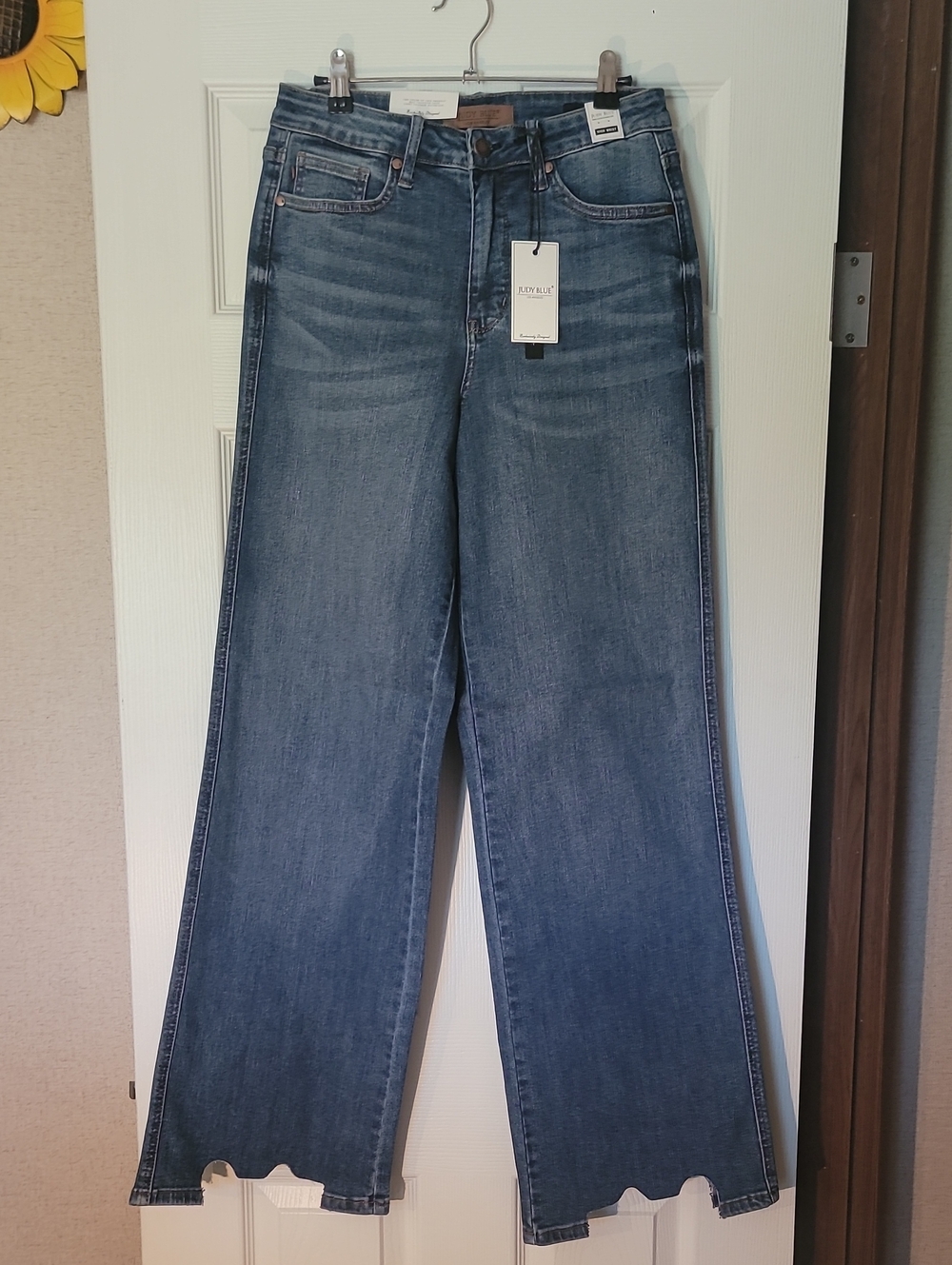 Judy Blue High Waist Wide-Leg Jeans in Mid Blue Wash